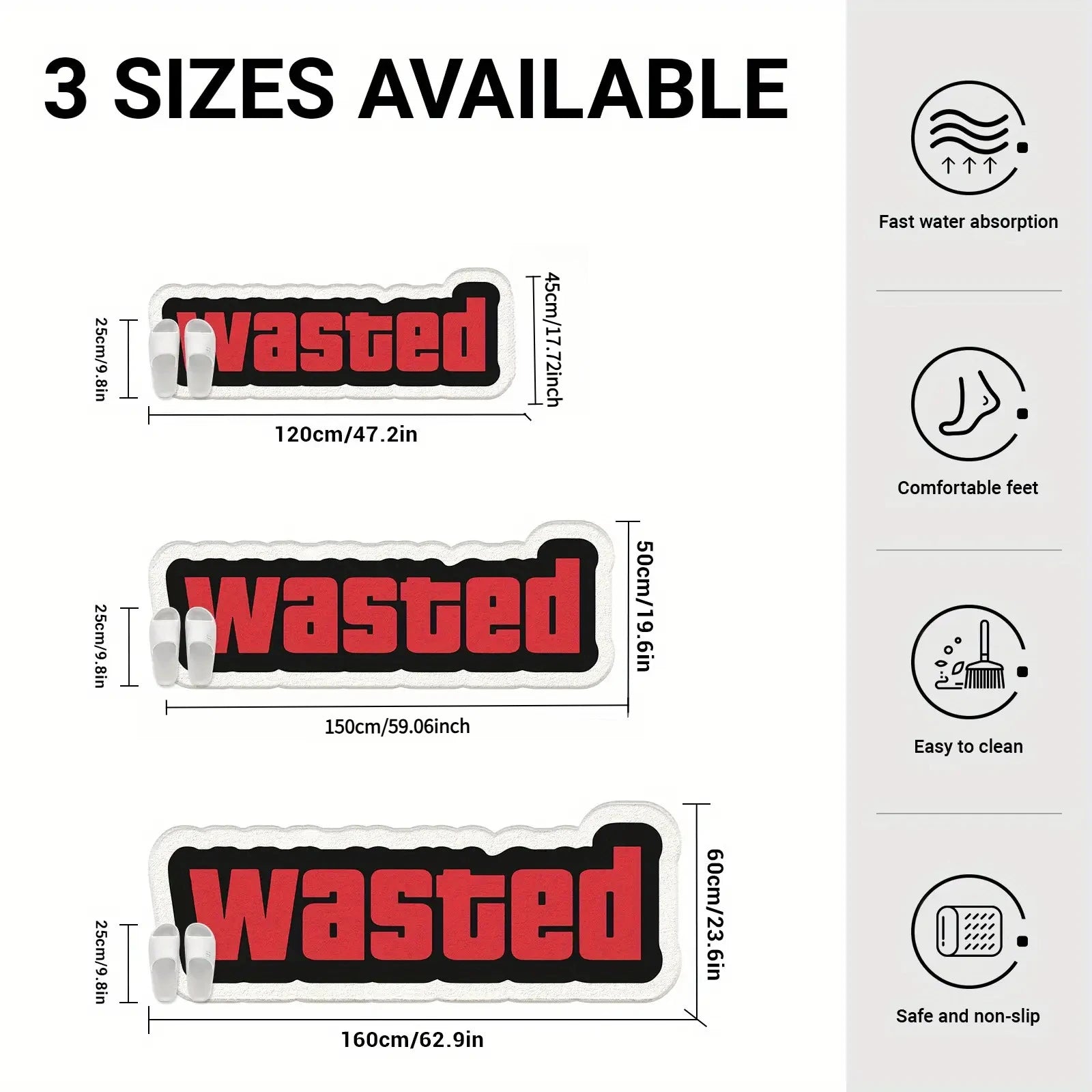 "WASTED" Carpet Soft, Warm and Non-Slip Bedside Rug for Bedroom Bathroom Mat Home Furnishings